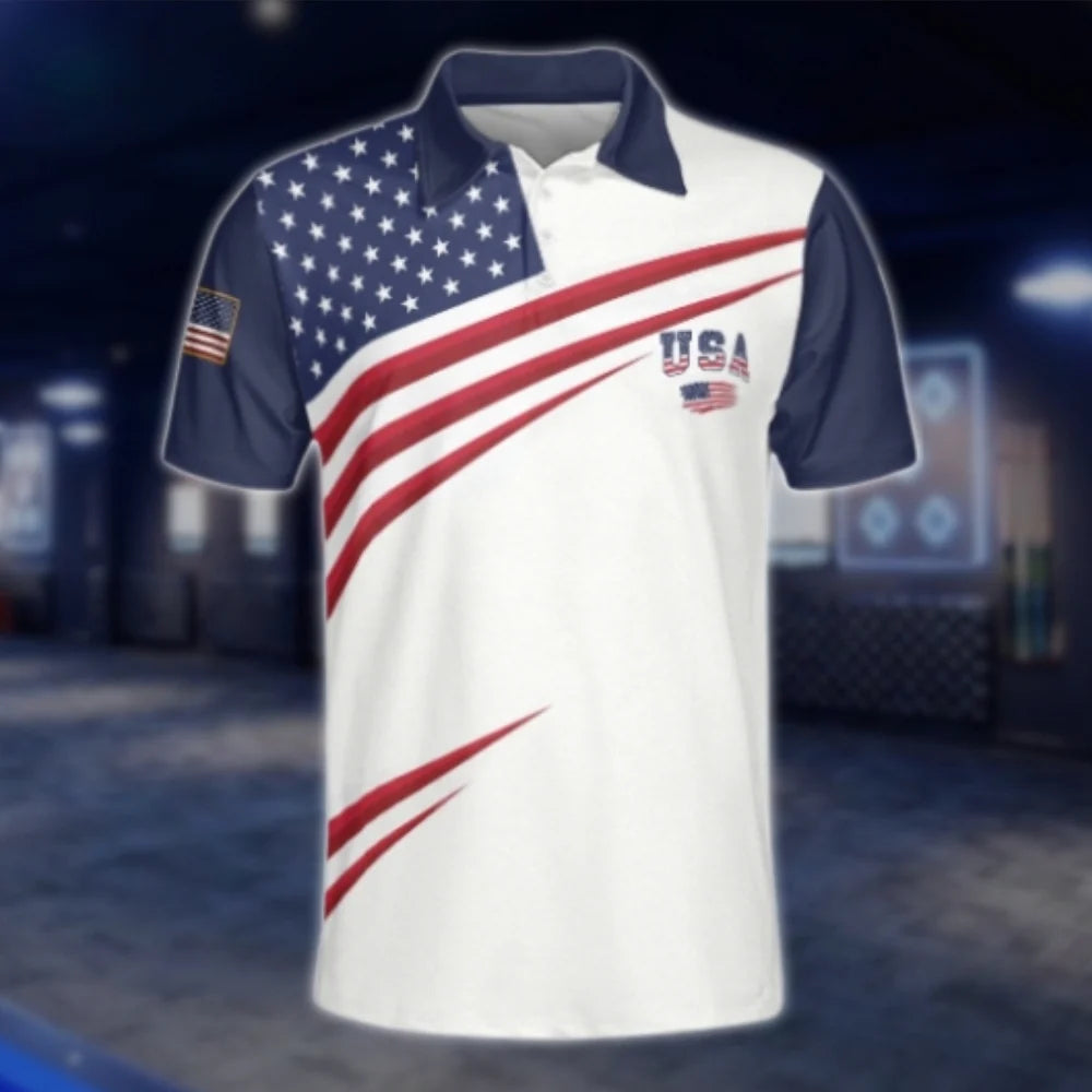 Red White And Blue USA Flag Golf Polo Shirts Men, Patriotic Independence Day Golf Shirts GOF0221