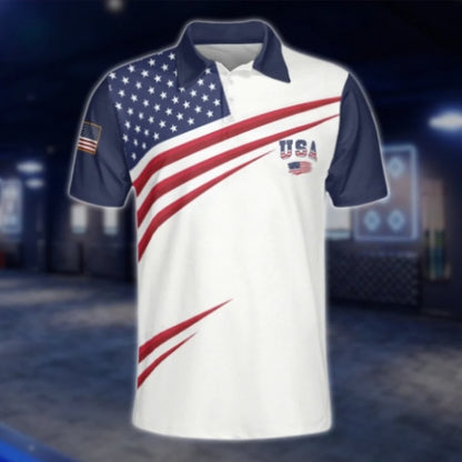 Red White And Blue USA Flag Golf Polo Shirts Men, Patriotic Independence Day Golf Shirts GOF0221
