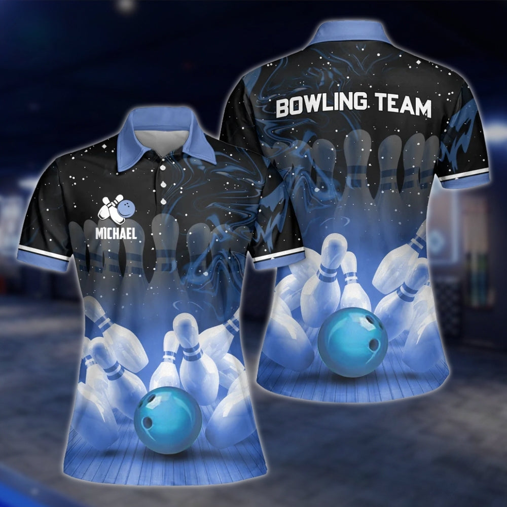 Custom Team Purple Black Bowling Womens Polo Shirt, Custom Bowling Team Shirt Ladies BZ0162 BOW0239