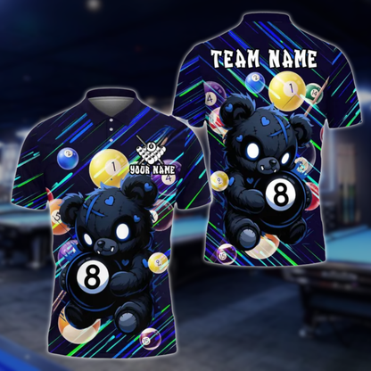 Custom Teddy Bear 8 Ball Billiard Polo Shirt For Men, Custom Bear Billiard Team Shirts BLD0248