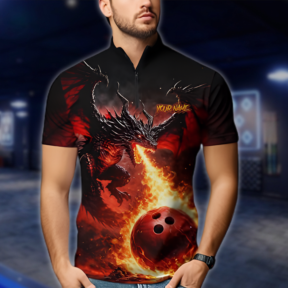 Personalized Fire Dragon Bowling Mens Jersey, Custom Dragon Bowling Team Shirt BZ0908 BOW0028