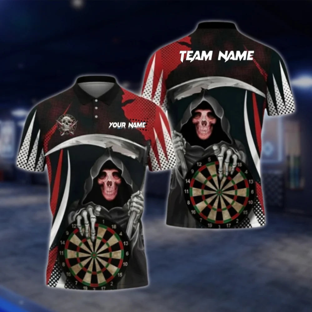 Custom Mens Skeleton Dart Polo Shirt, Custom Skull Darts Shirt For Team DAT0465