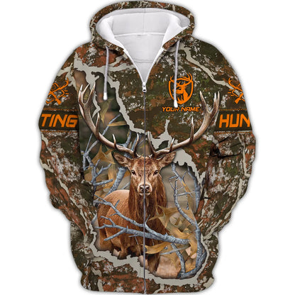 Hunting Personalized Name 3D Zipper Hoodie Deer Hunter Shirt HNT0129