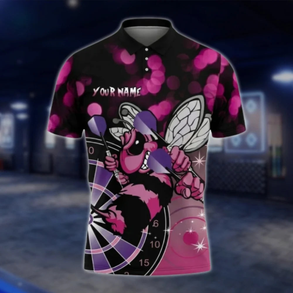 Custom Pink Bee Mens Dart Polo Shirt, Custom Bee Darts Team Shirts DAT0464