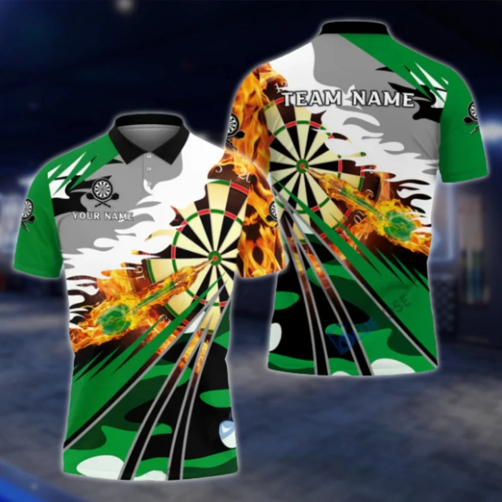 Custom Fire Dartboard Mens Blue Dart Polo Shirt, Custom Flame Dart Team Shirts DAT0273