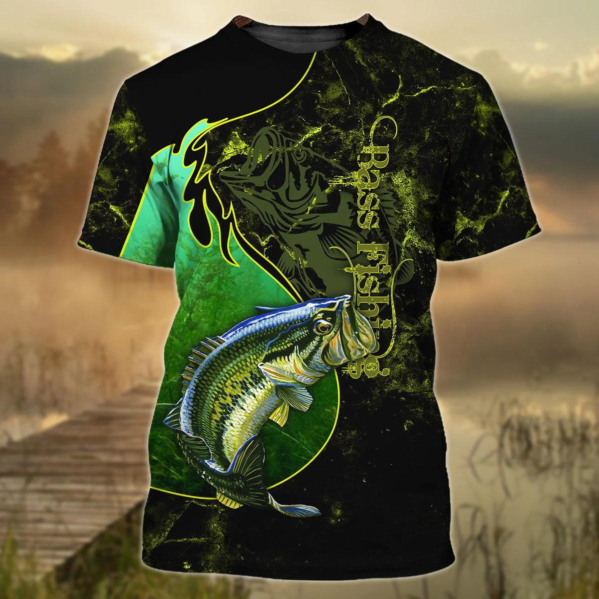 Bass Fishing Underwater Yinyang Camo 3D Print Shirts FISH0067