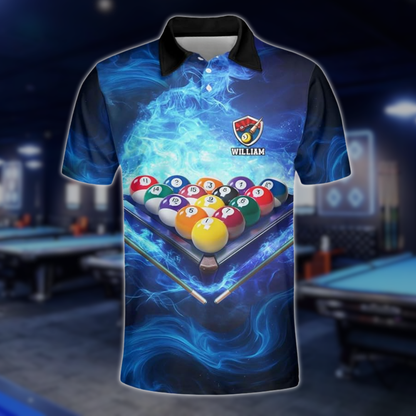Custom Blue Flame Smoke Billiard Team Polo Shirt For Mens, Custom Flame Billiards Team Shirts BLD0269