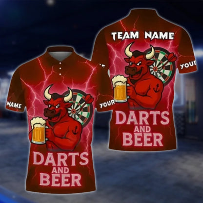 Dart And Beer Bull Custom Mens Dart Polo Shirt, Custom Bull Dart Team Shirts DAT0431