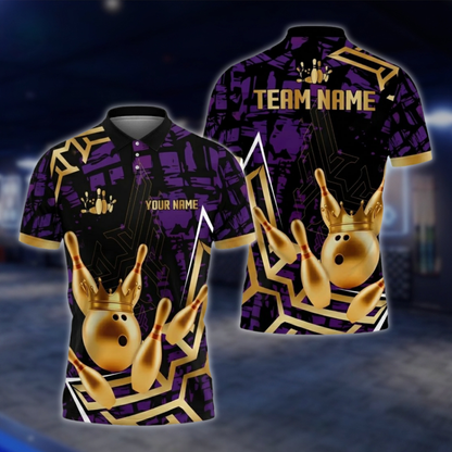 Personalized Gold Crown Ball Bowling Polo Shirt For Men, Custom Bowling Team Shirts BZ0752 BOW0167
