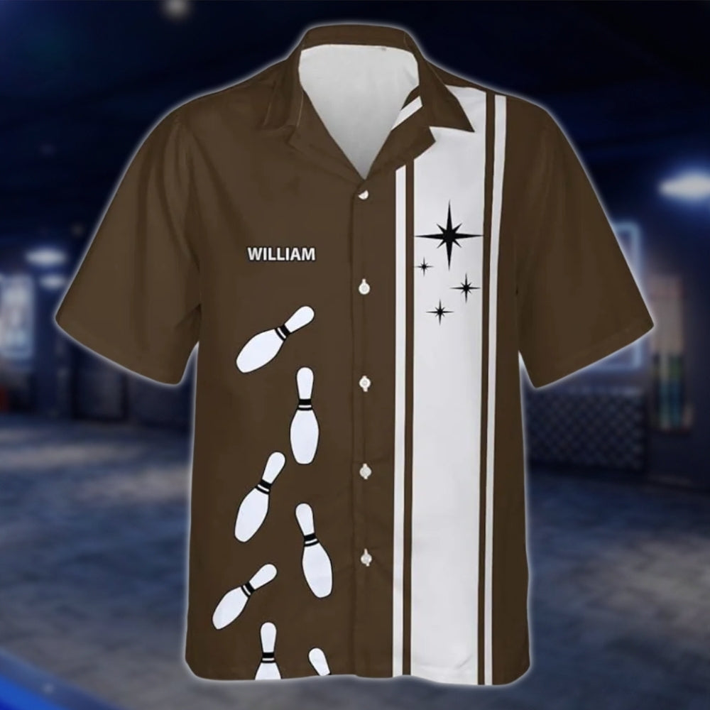 Custom Vintage Brown Bowling Hawaiian Shirt Mens, Custom Vinatge Bowling Team Shirts BZ0226 BOW0307