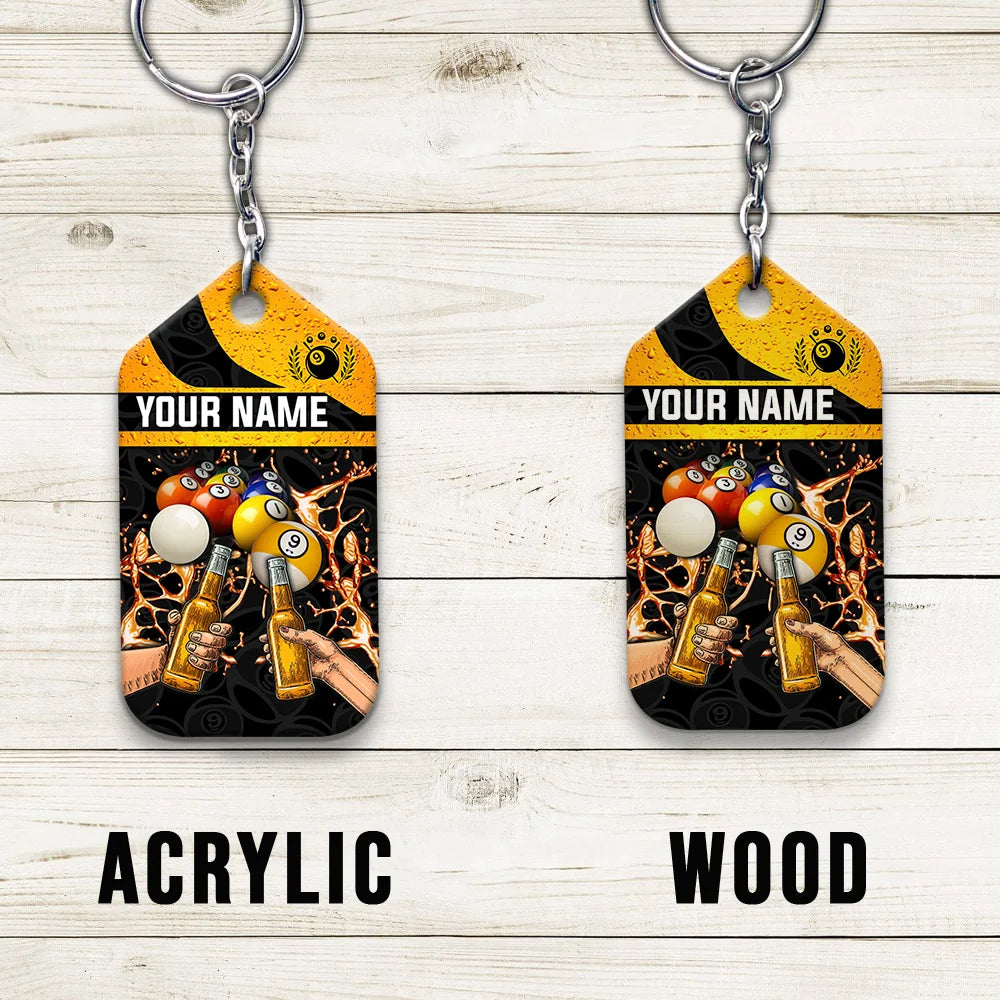 Nine-Ball Billiard And Beer That's Why I'm Here Personalized Name Keychain For Billiard Players ORN0191