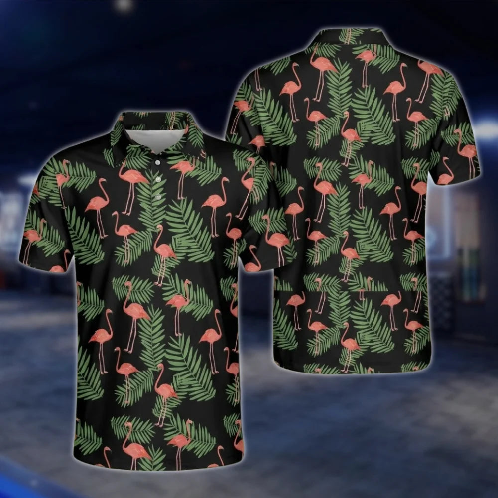 Matching Tropical Flamingo Couple Golf Polo Shirt, Flamingo Matching Golf Shirt For His And Her GOF0089