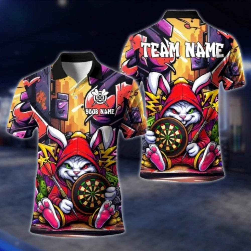 Custom Funny Bunny Darts Polo Shirt For Men, Custom Bunny Dart Team Shirts DAT0415