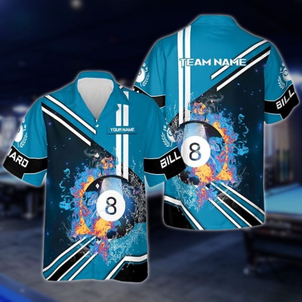 Custom Purple Flaming 8 Ball Hawaiian Shirt Mens, Custom 8 Ball Pool Team Shirts BLD0150