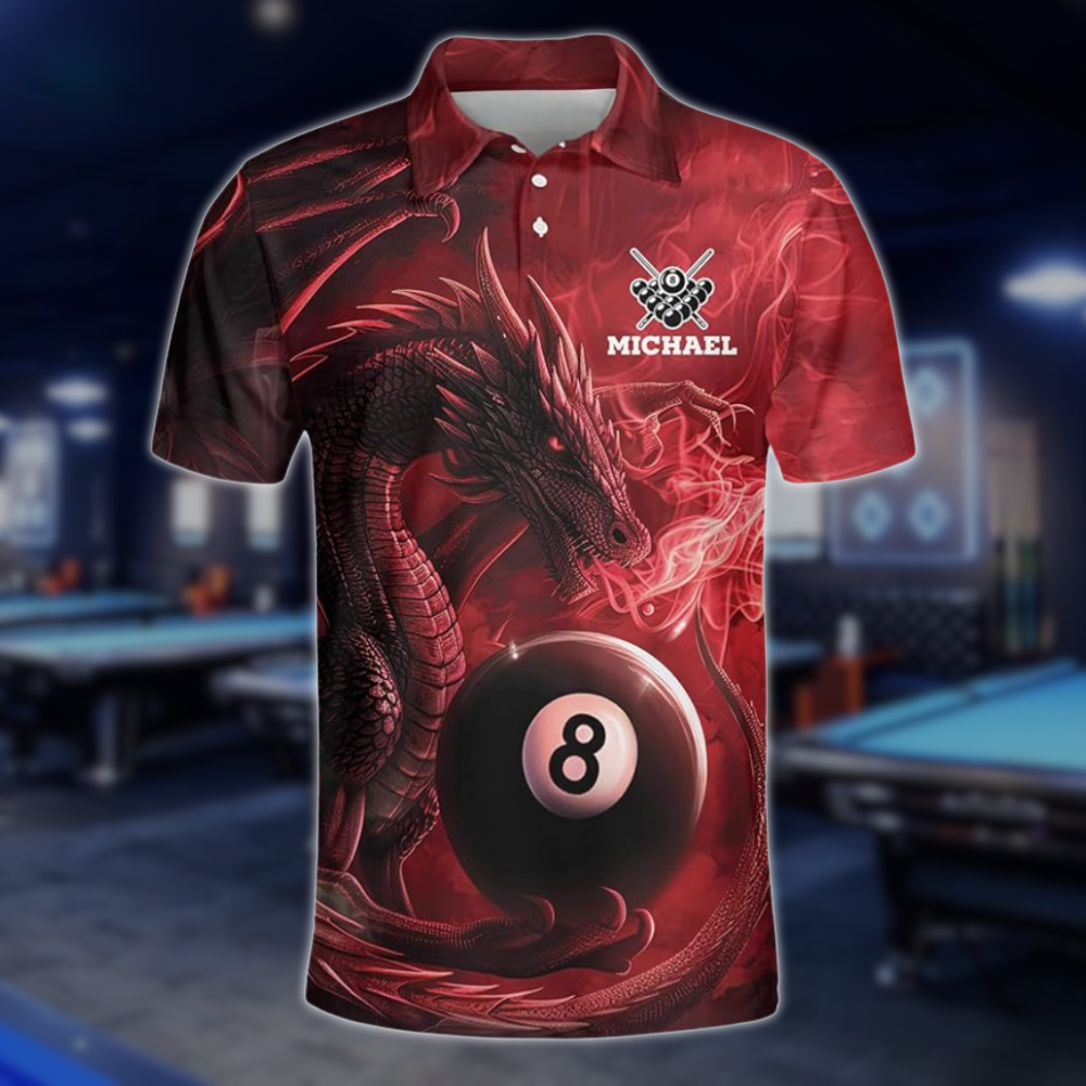 Custom Dragon 8 Ball Red Billiard Men Polo Shirts, Custom Dragon Billiard Team Shirts BLD0283