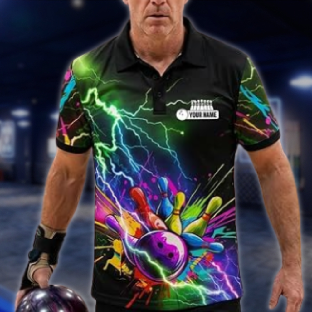 Personalized Thunder Multicolor Bowling Polo Shirt For Men, Custom Bowling Team Shirt BZ0873 BOW0073