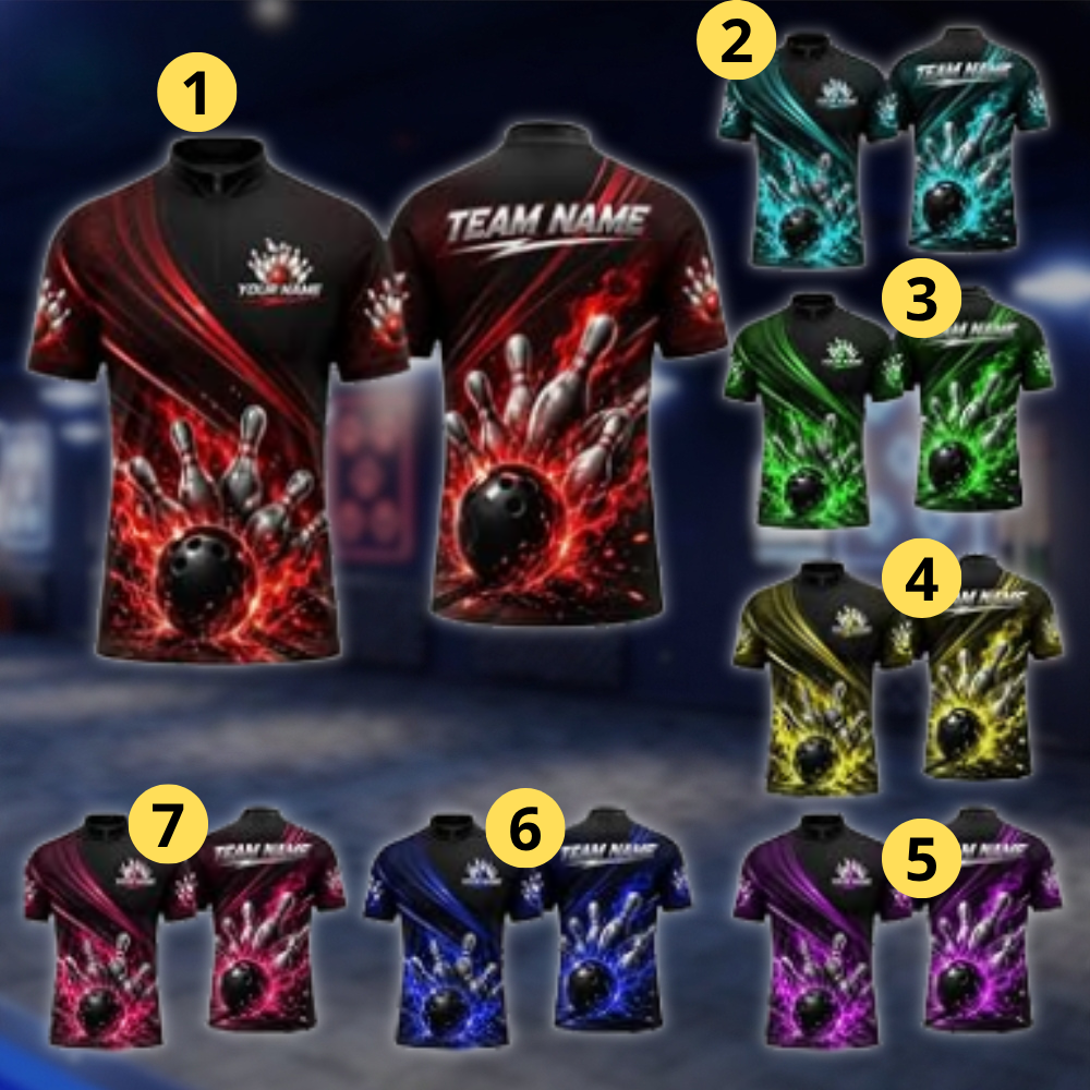 Personalized Flame Red Black Bowling Mens Jersey, Custom Flame Bowling Shirt For Team BZ0851 BOW0098