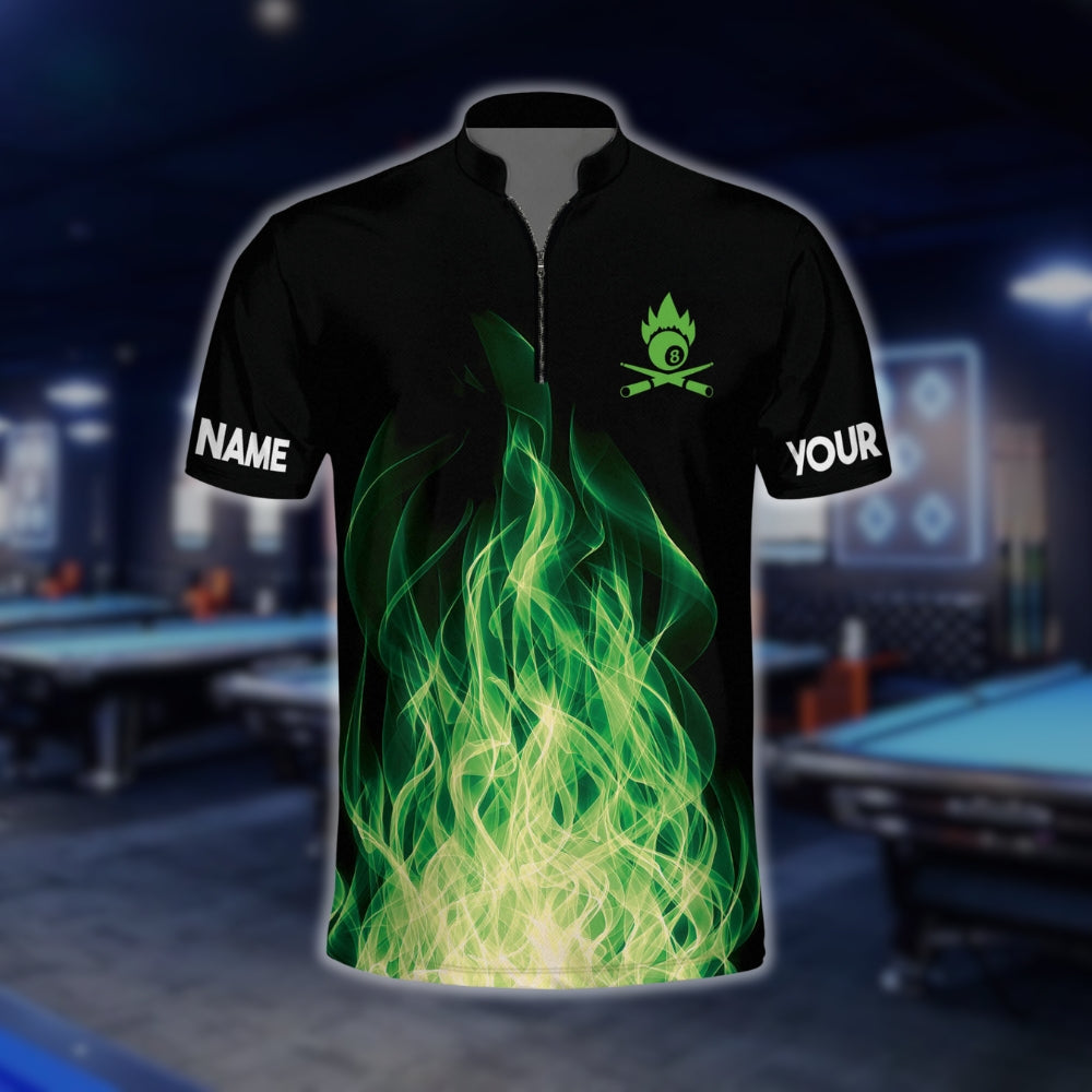 Custom Neon Green Flame Billiard Jersey For Mens, Custom Flame Pool Billiard Team Shirts BLD0240