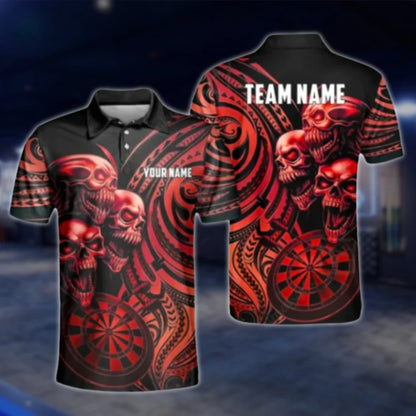 Custom Skull Tribal Cyan Dart Polo Shirt Mens, Custom Skull Dart Team Shirts DAT0238
