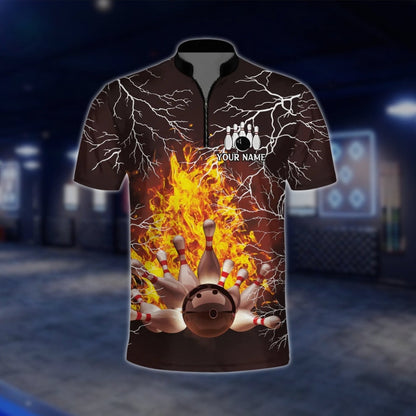 Fire Thunder Custom Bowling Jersey For Mens, Custom Flame Bowling Shirts For Team BZ0126 BOW0459