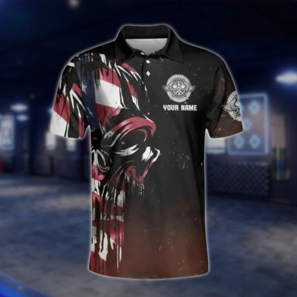 Custom Skull American Flag Dart Polo Shirt For Men, Custom Skull Dart Team Shirts DAT0408