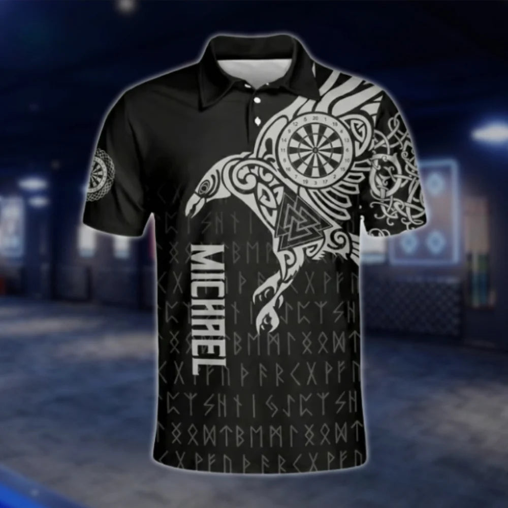 Custom Tribal Black White Dart Polo Shirt Mens, Custom Tribal Dart Team Shirts DAT0241