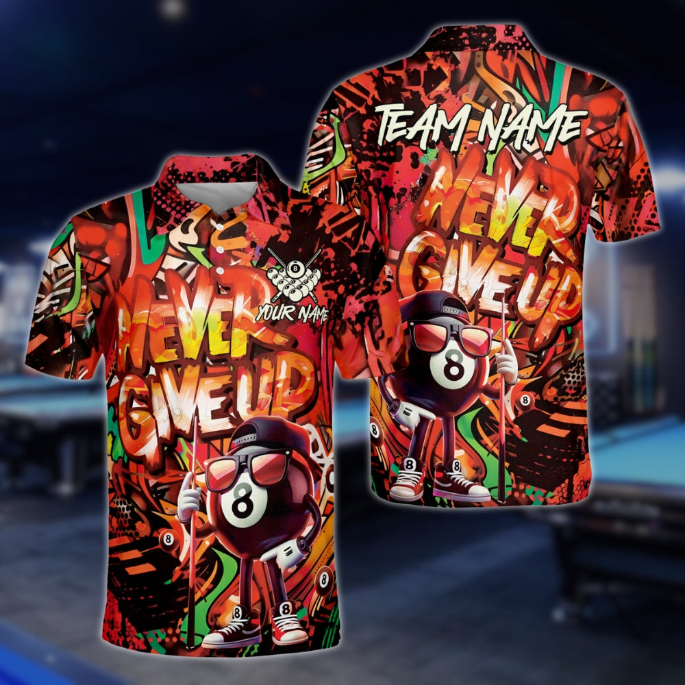 Custom Men's Graffiti Billiard Polo Shirt Never Give Up, Custom Billiard Team Shirts BLD0005