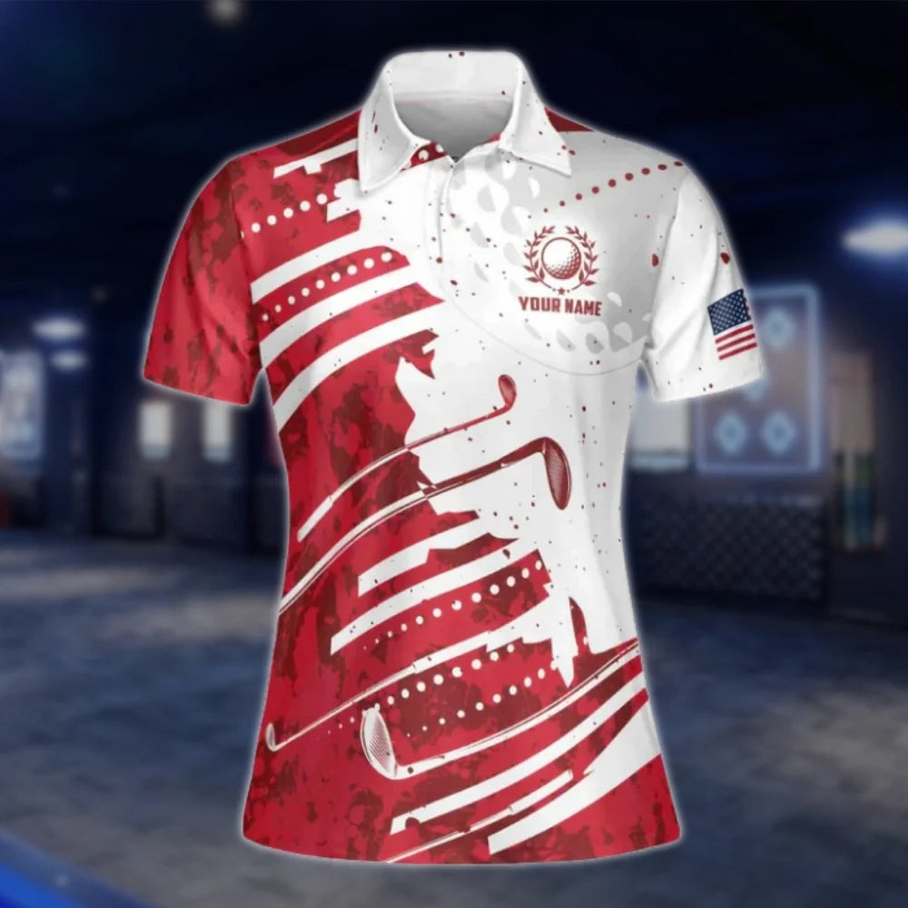 Custom Name Red And White Golf Polo Shirts For Women, Custom Ladies Golf Shirts GOF0299