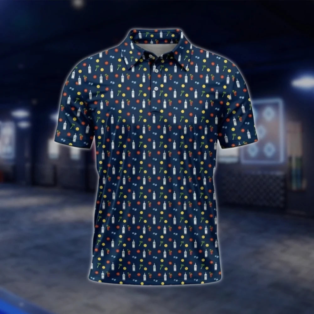 Mens Vodka Bloody Mary Cocktal Golf Polo Shirt Navy, Cocktail Golf Shirt GOF0029