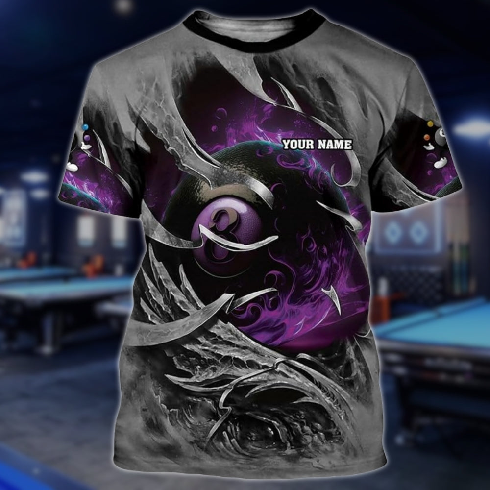 Custom Team 8 Ball TShirts For Men And Women, Custom Flaming 8 Ball Billiard Team Shirts BLD0272