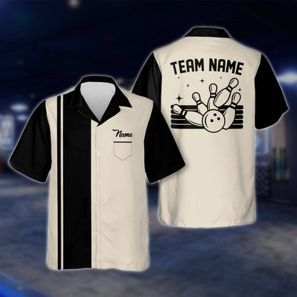 Custom Vintage Blue Beige Bowling Hawaiian Shirt For Men Women, Custom Vintage Bowling Team Shirts BE0008 BOW0370