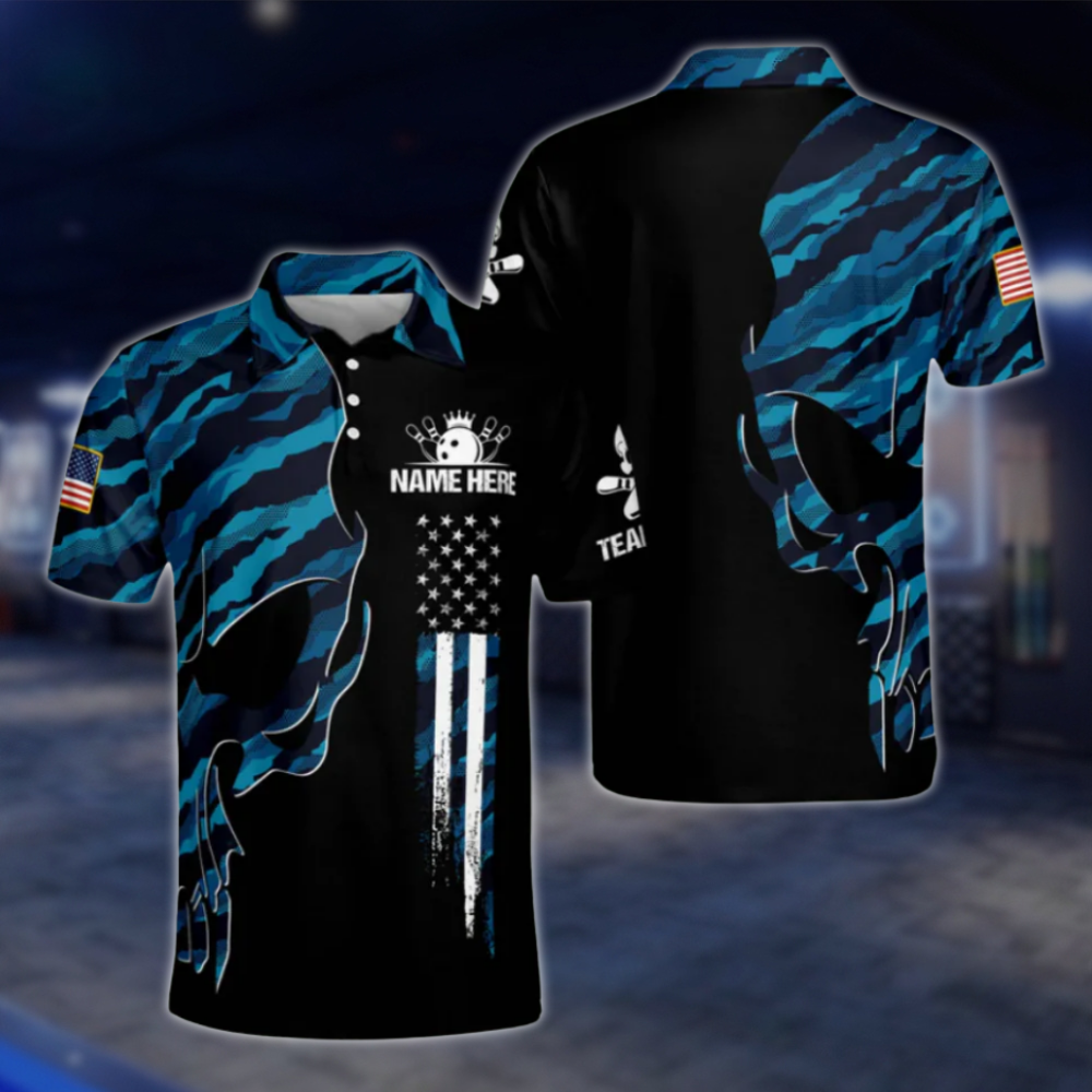 Personalised Camo Skull Bowling Polo Shirts Mens, Custom Skull Bowling Shirt Team BZ0156 BOW0486