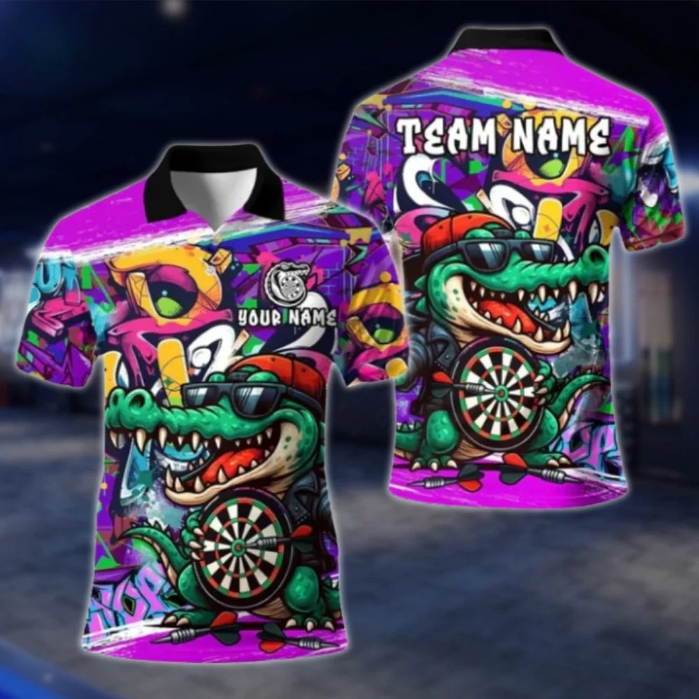 Crocodile Graffiti Custom Mens Dart Polo Shirt, Custom Crocodile Dart Team Shirts DAT0393