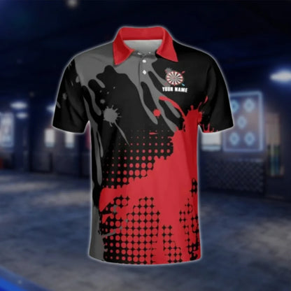 Custom Team Black Red Spash Dart Polo Shirt For Men, Custom Darts Team Shirts DAT0373