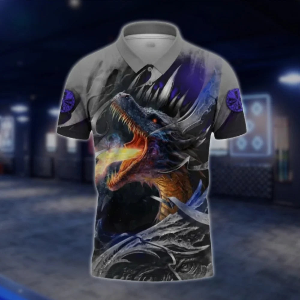 Custom Dragon Flaming Purple Dart Polo Shirt For Men, Custom Dragon Dart Shirts DAT0333