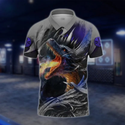 Custom Dragon Flaming Purple Dart Polo Shirt For Men, Custom Dragon Dart Shirts DAT0333