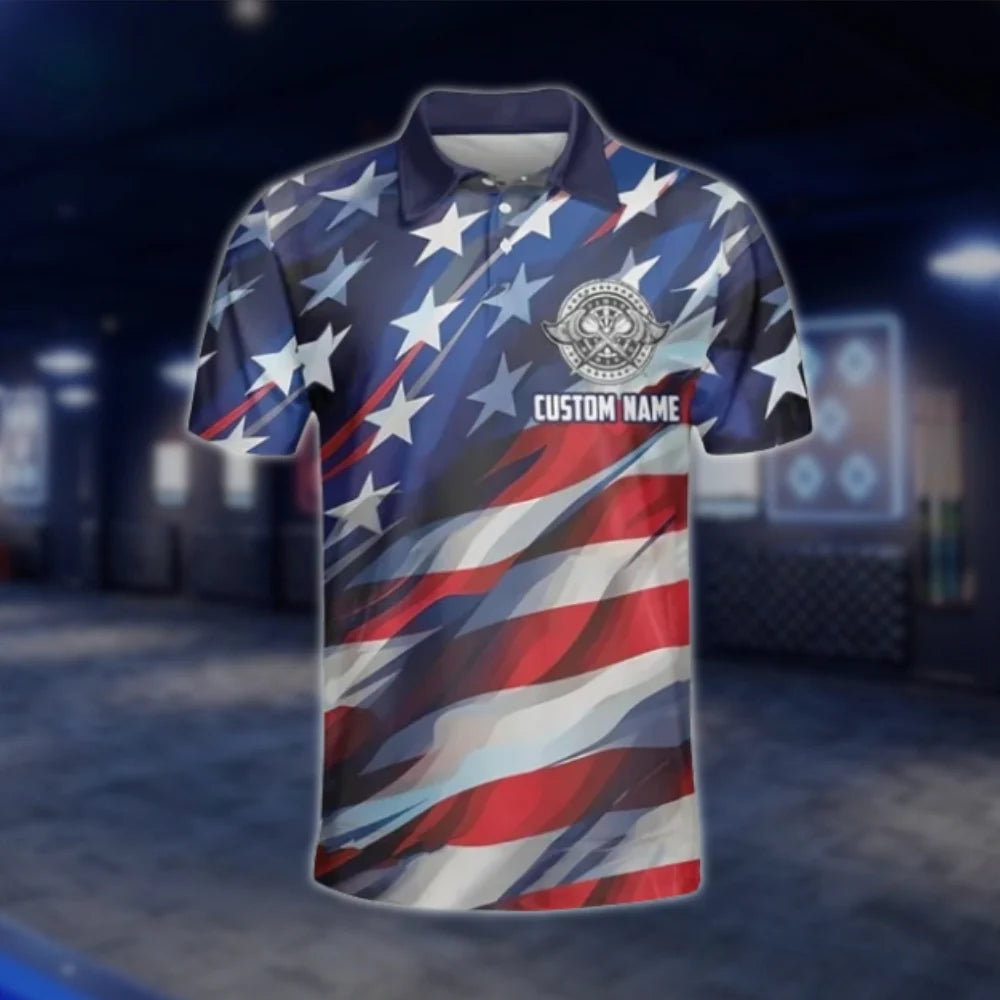 American Flag Custom Mens Darts Polo Shirt, Custom Patriotic Dart Team Shirts DAT0409