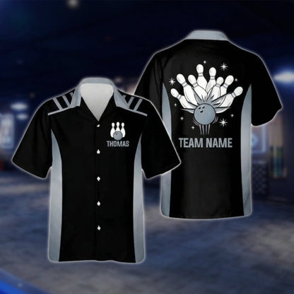 Custom Team Black And Yellow Bowling Hawaiian Shirt Men Women, Custom Bowling Team Shirts BZ0262 BOW0286