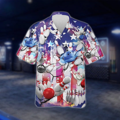 American Flag Red White Blue Bowling Hawaiian Shirt For Men And Women, Patriotic Bowling Shirts For 4th Of July BZ0232 BOW0308