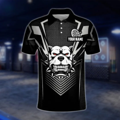 Custom Bulldog Black Mens Dart Polo Shirt, Custom Dog Team Dart Shirts DAT0272