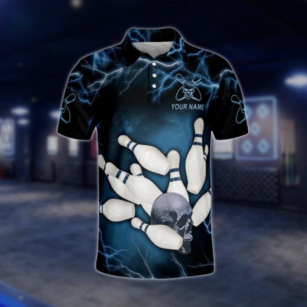 Customized Skull Bowling Polo Shirt For Men, Custom Skull Bowling Team Shirts BZ0191 BOW0472