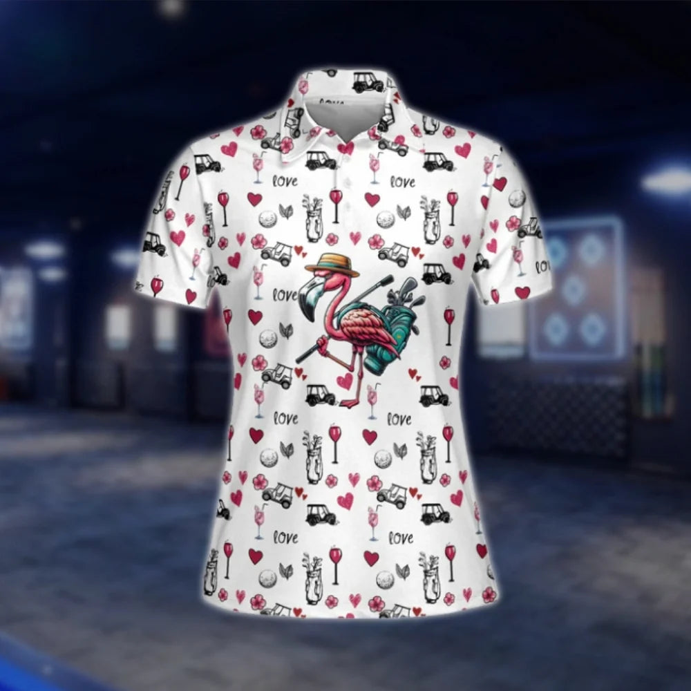 Cute Flamingo Golf Polo Shirts For Women, Flamingo Golf Shirts Ladies GOF0281