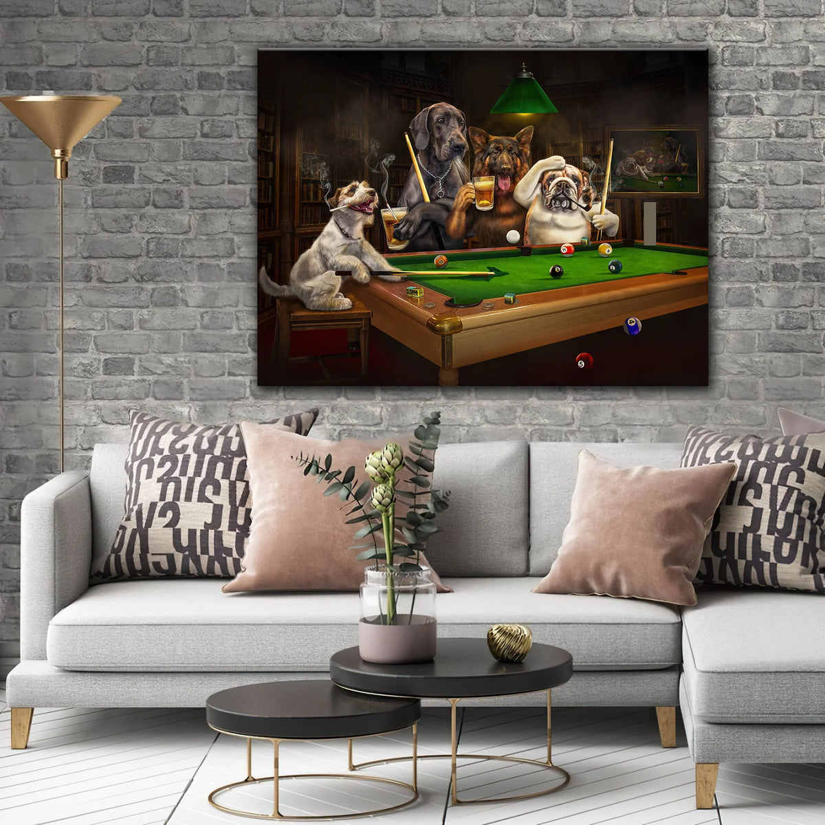 Funny Dogs Playing Billiard Wall Painting Home Decor 3D Print Horizontal Canvas Wall Art Pet Painting Artwork ORN0136