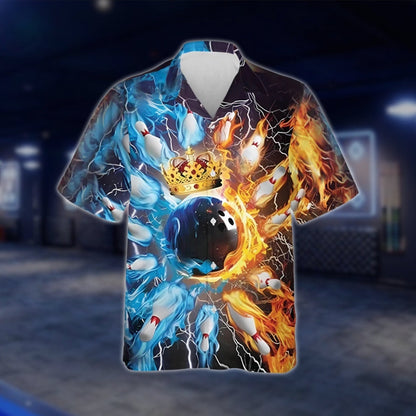 King Ball Flame Blue Orange Bowling Hawaiian Shirt, Flame Bowling Shirts BZ0140 BOW0288