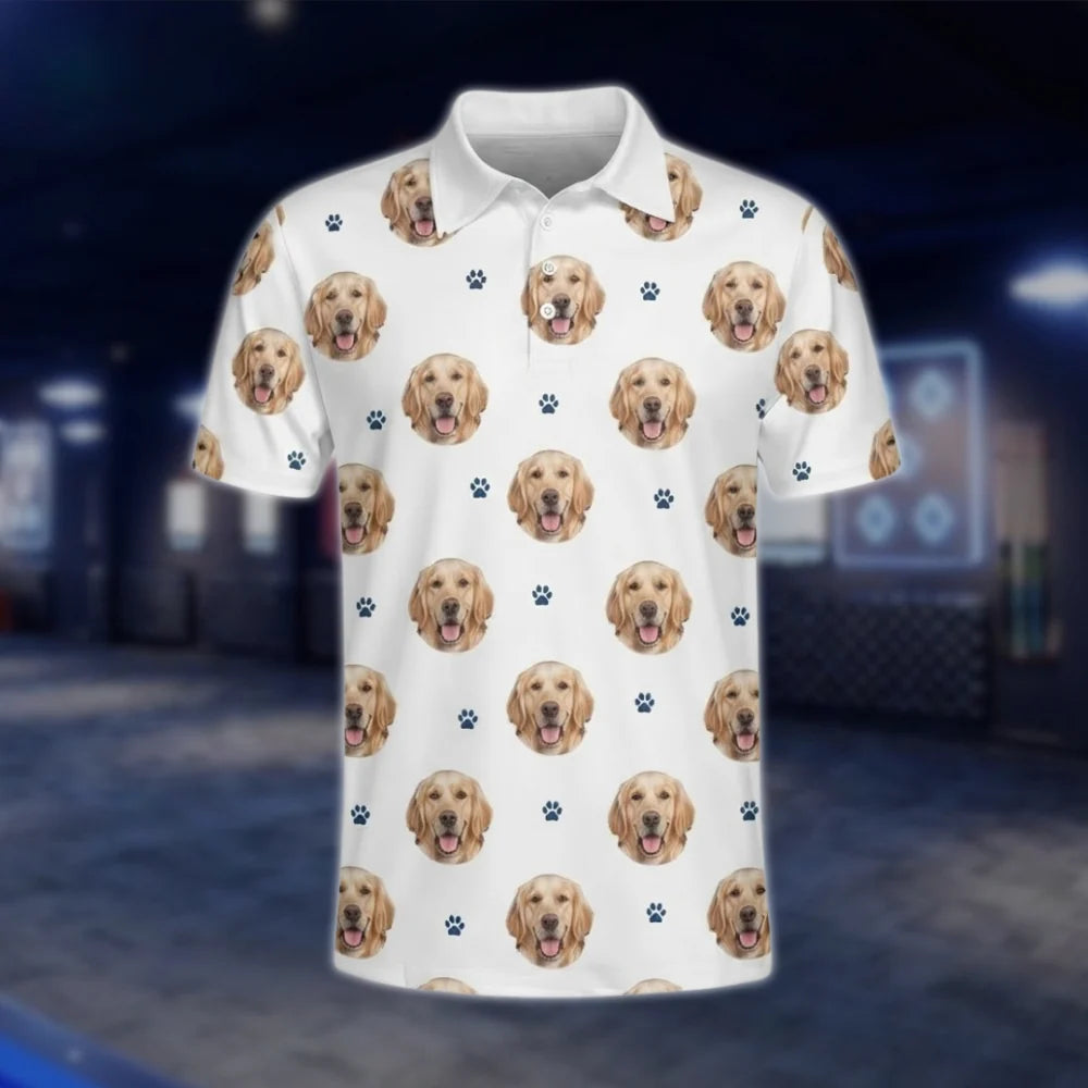 Personalized Dog Face Golf Polo Shirt For Men, Custom Pet Golf Shirt With Photo GOF0021