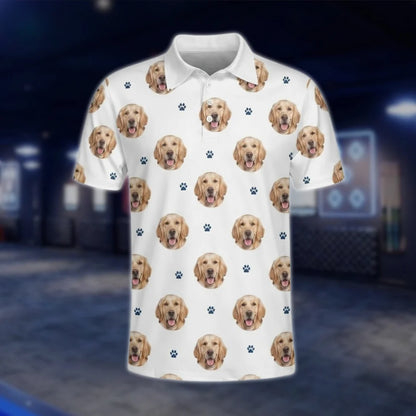 Personalized Dog Face Golf Polo Shirt For Men, Custom Pet Golf Shirt With Photo GOF0021