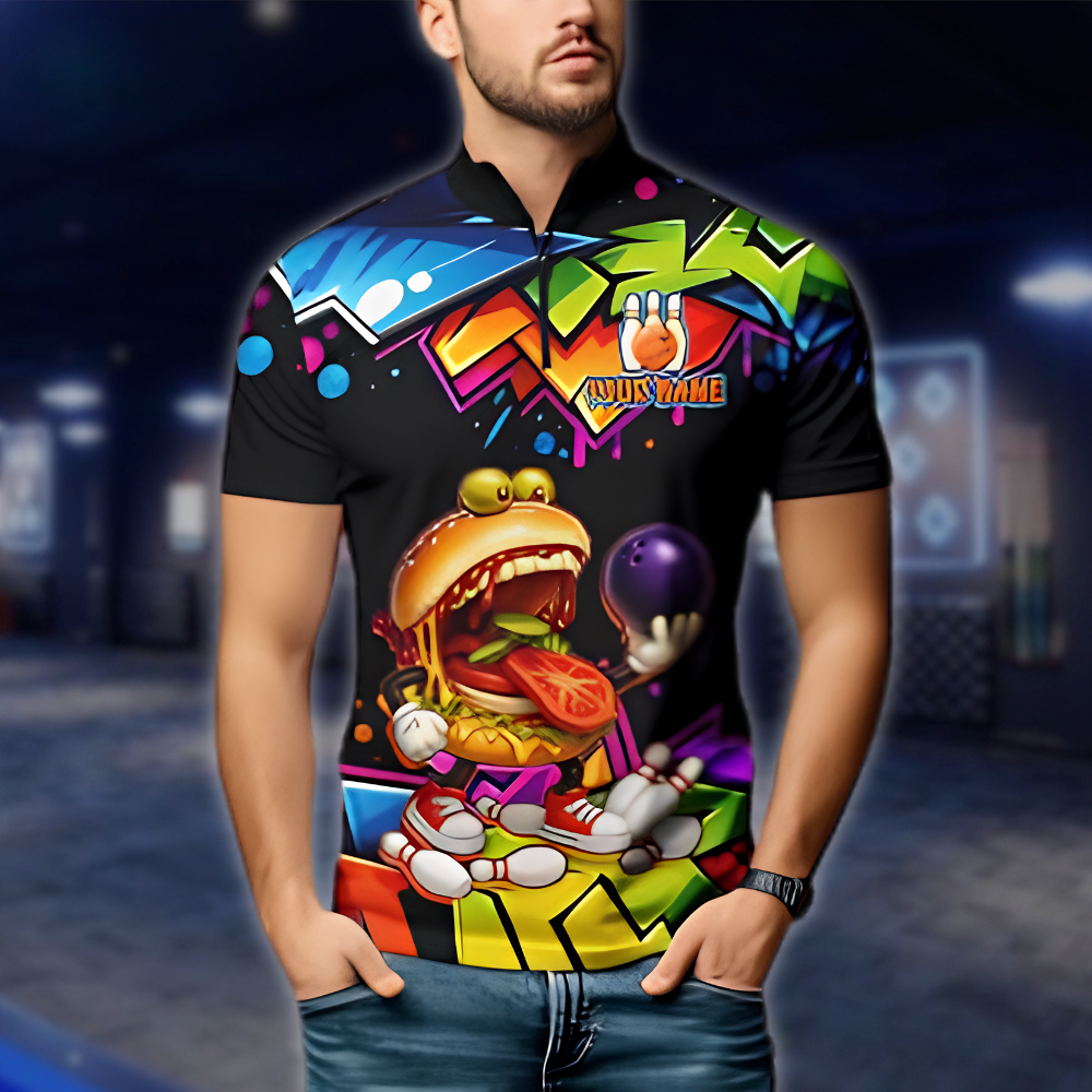 Personalized Funny Hamburger Bowling Jersey Mens, Custom Hamburger Bowling Shirt For Team BZ0899 BOW0044