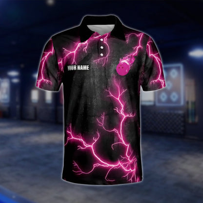 Custom Thunder Pink Bowling Polo Shirt For Mens, Custom Thunder Bowling Team Shirts BE0043 BOW0204