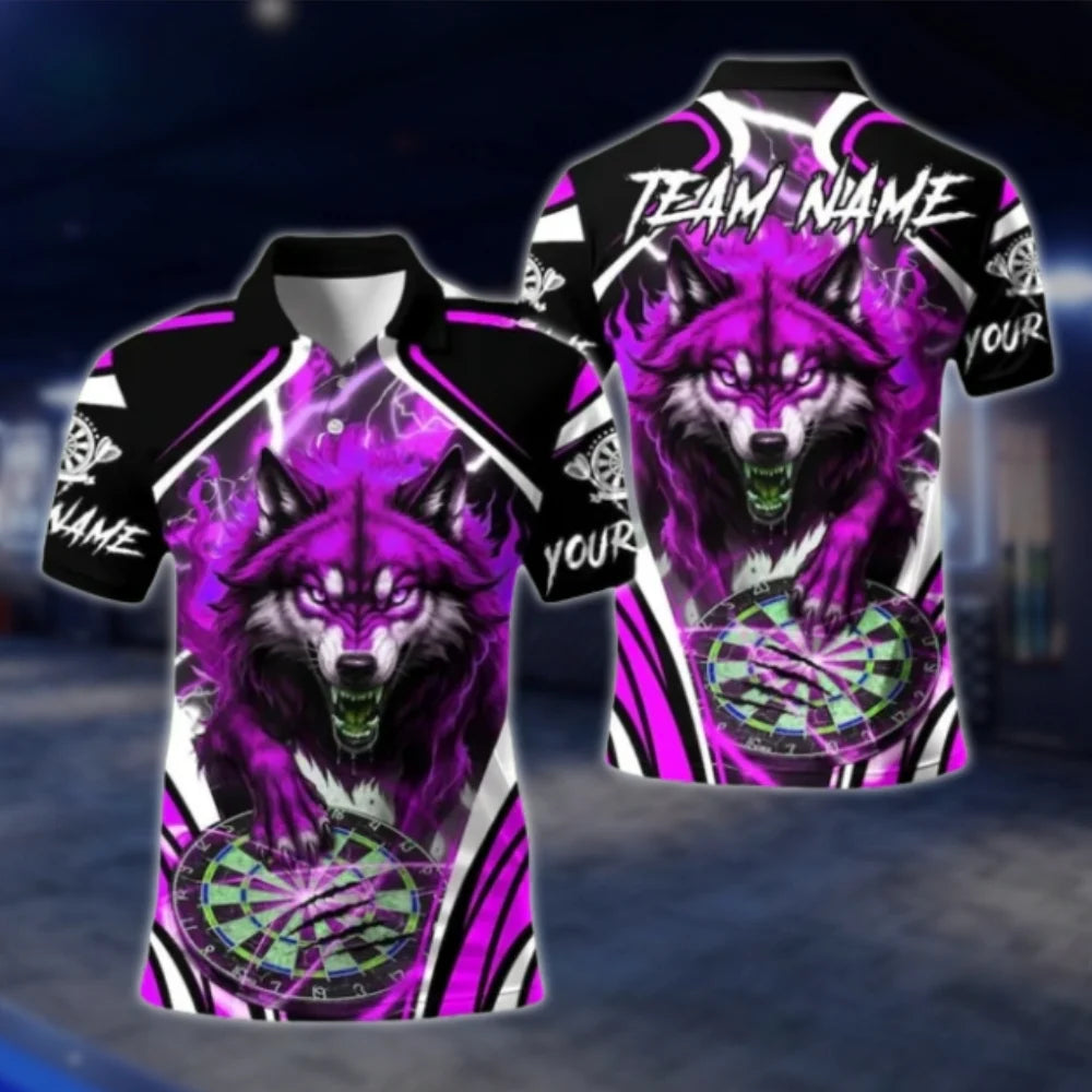Custom Mens Wolf Thunder Lightning Dart Polo Shirt, Custom Wolf Team Dart Shirts DAT0314