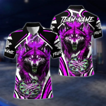 Custom Mens Wolf Thunder Lightning Dart Polo Shirt, Custom Wolf Team Dart Shirts DAT0314